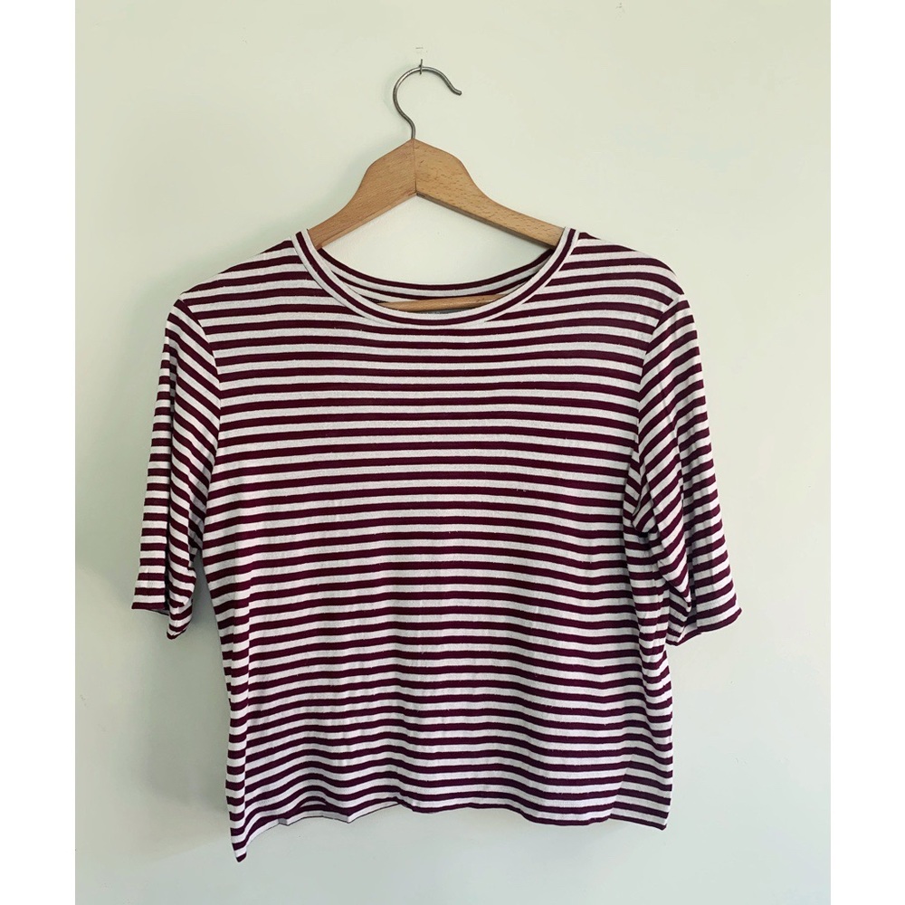 Vince Silk Blend Classic Dark Red/White Stripe Tee